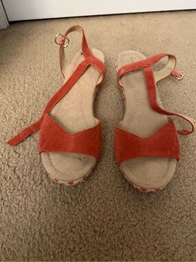 Lands' End Orange Suede Ankle-Strap Sandals